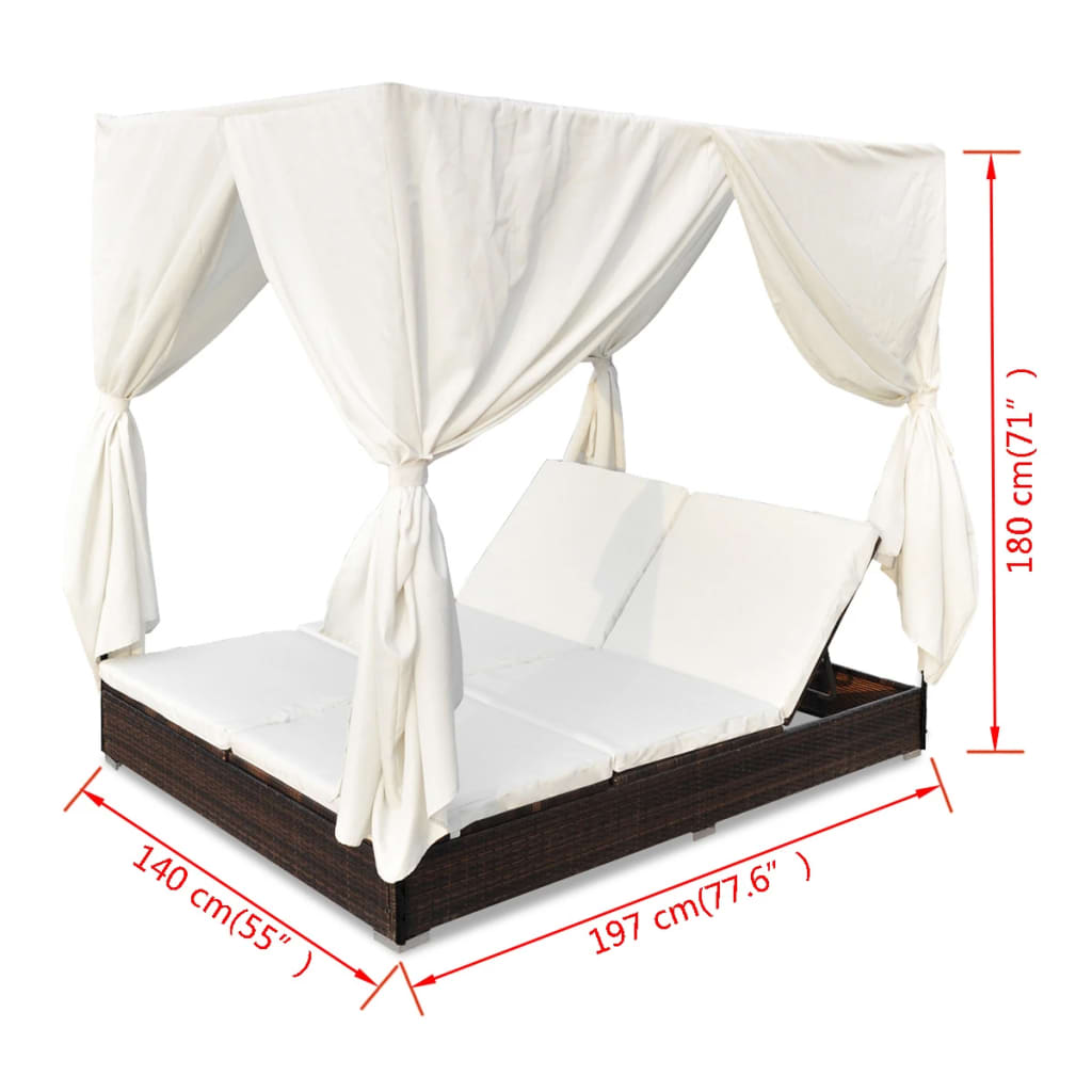 Outdoor-Loungebett mit Vorhang Poly Rattan Braun – Bild 11