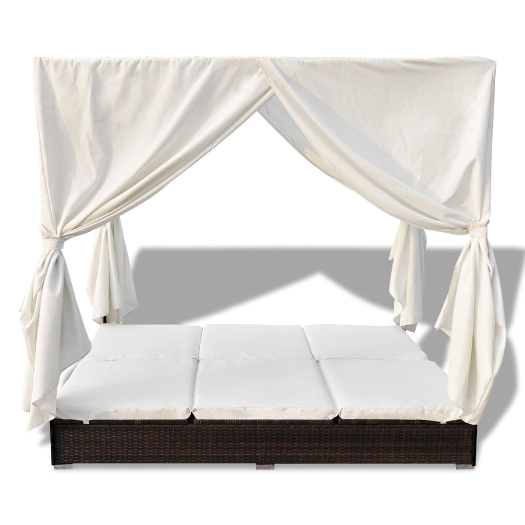 Outdoor-Loungebett mit Vorhang Poly Rattan Braun – Bild 3