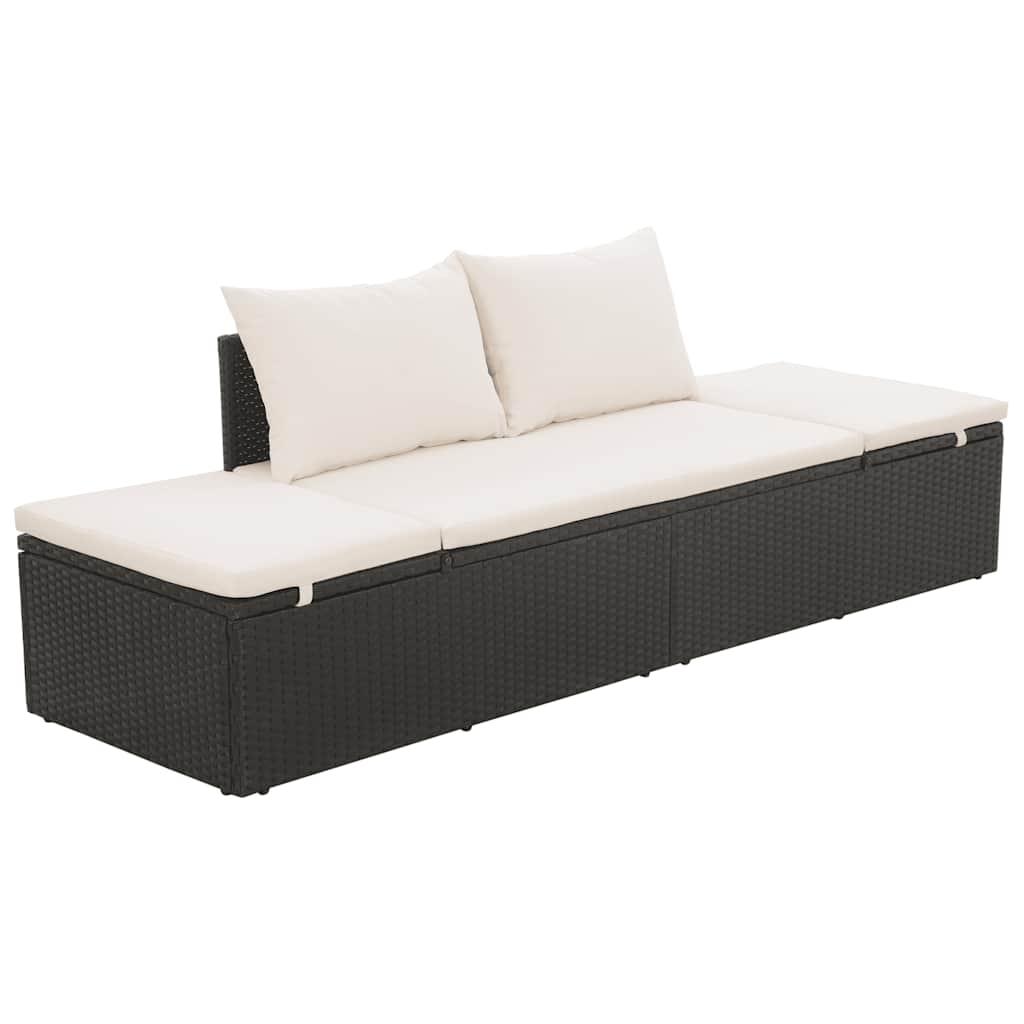 Gartenbett Schwarz 195×60 cm Poly Rattan – Bild 2