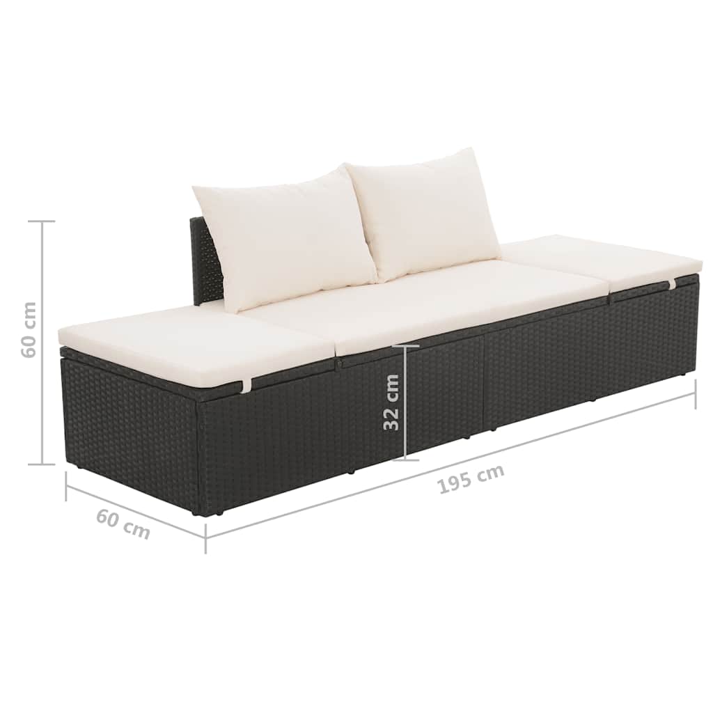 Gartenbett Schwarz 195×60 cm Poly Rattan – Bild 8