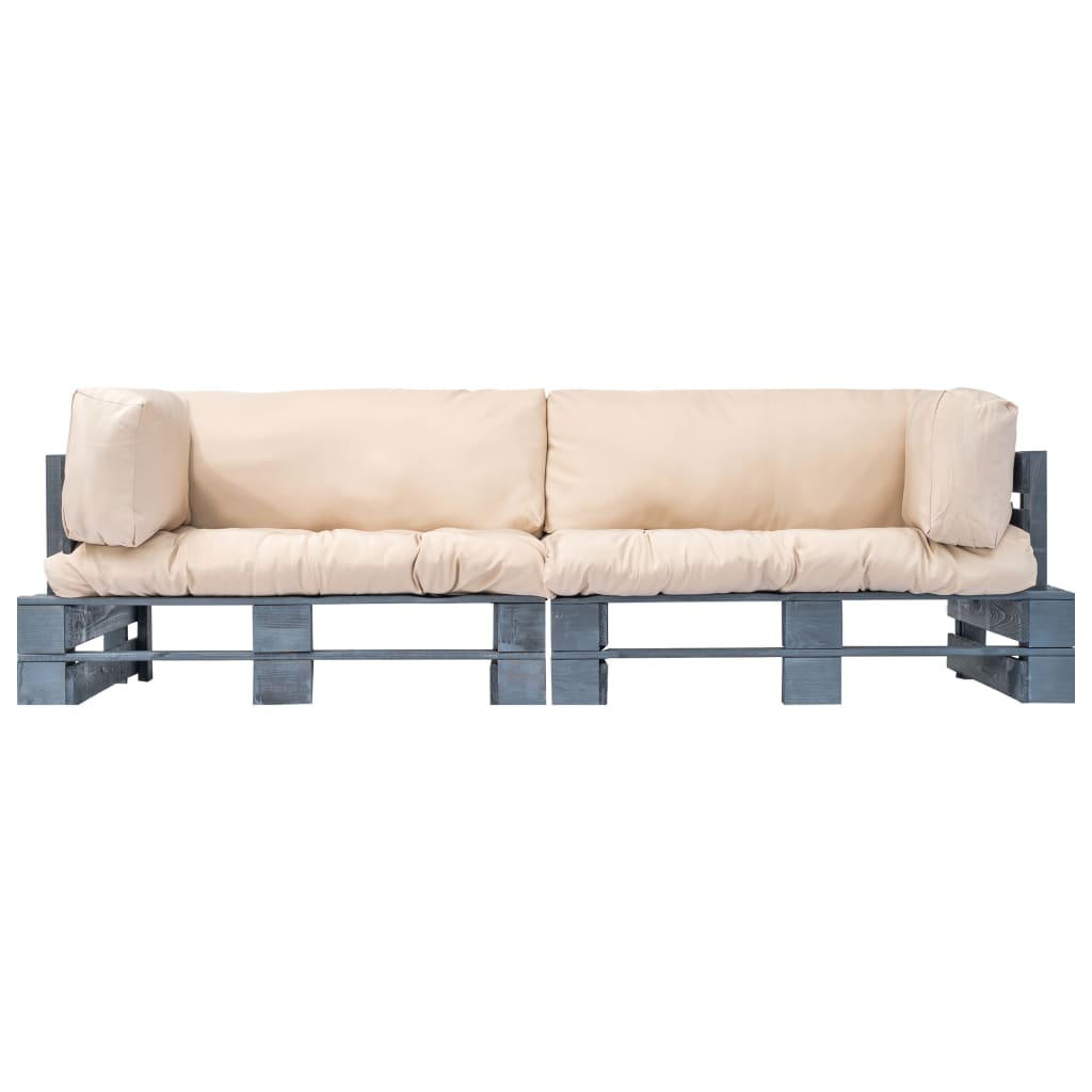 2-tlg. Outdoor-Sofa-Set Paletten Kissen Sandfarben Kiefernholz – Bild 2