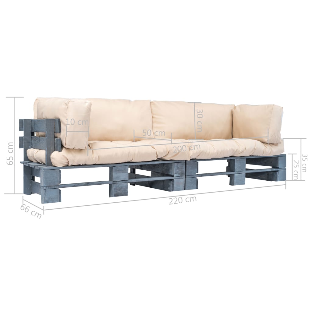 2-tlg. Outdoor-Sofa-Set Paletten Kissen Sandfarben Kiefernholz – Bild 5