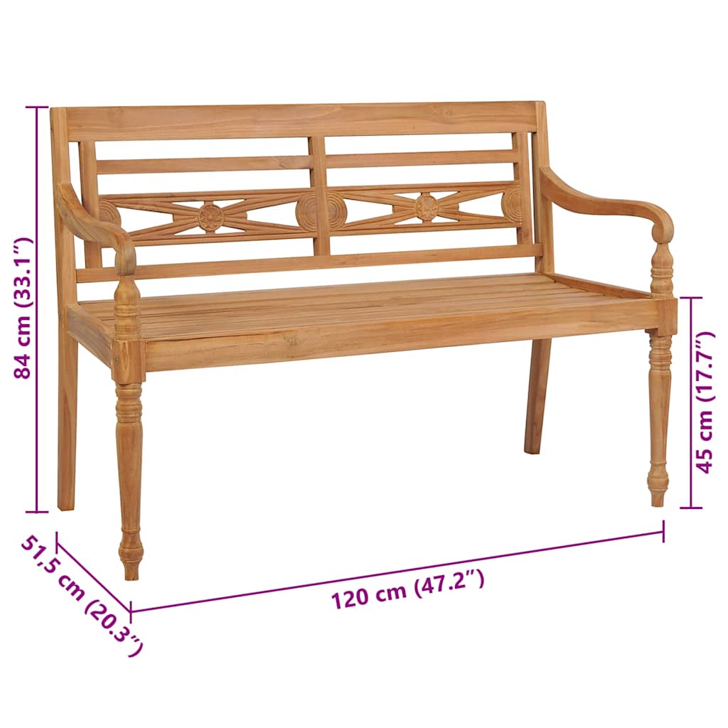 Batavia-Gartenbank mit Anthrazit Kissen 120 cm Teak Massivholz – Bild 9