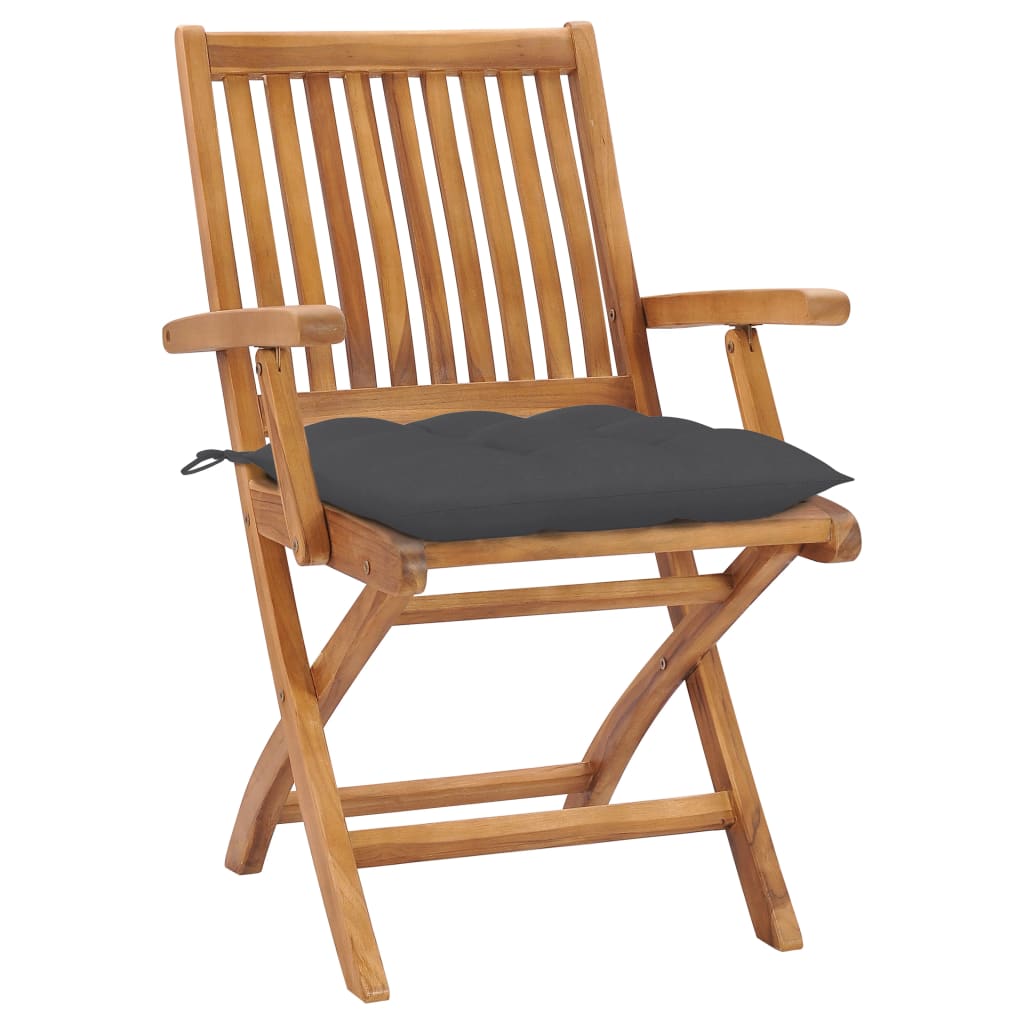 Gartenstühle 2 Stk. mit Anthrazit Kissen Massivholz Teak – Bild 2