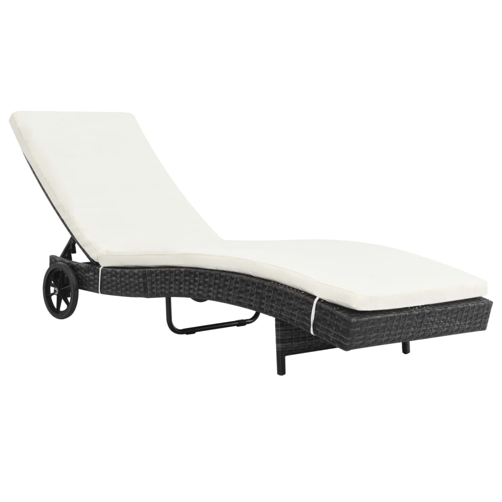 Sonnenliegen 2 Stk. mit Rollen und Auflagen Poly Rattan Schwarz – Bild 2