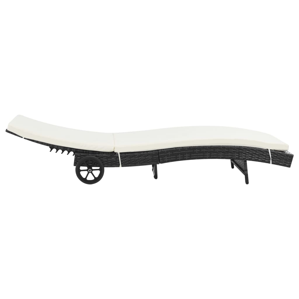 Sonnenliegen 2 Stk. mit Rollen und Auflagen Poly Rattan Schwarz – Bild 3