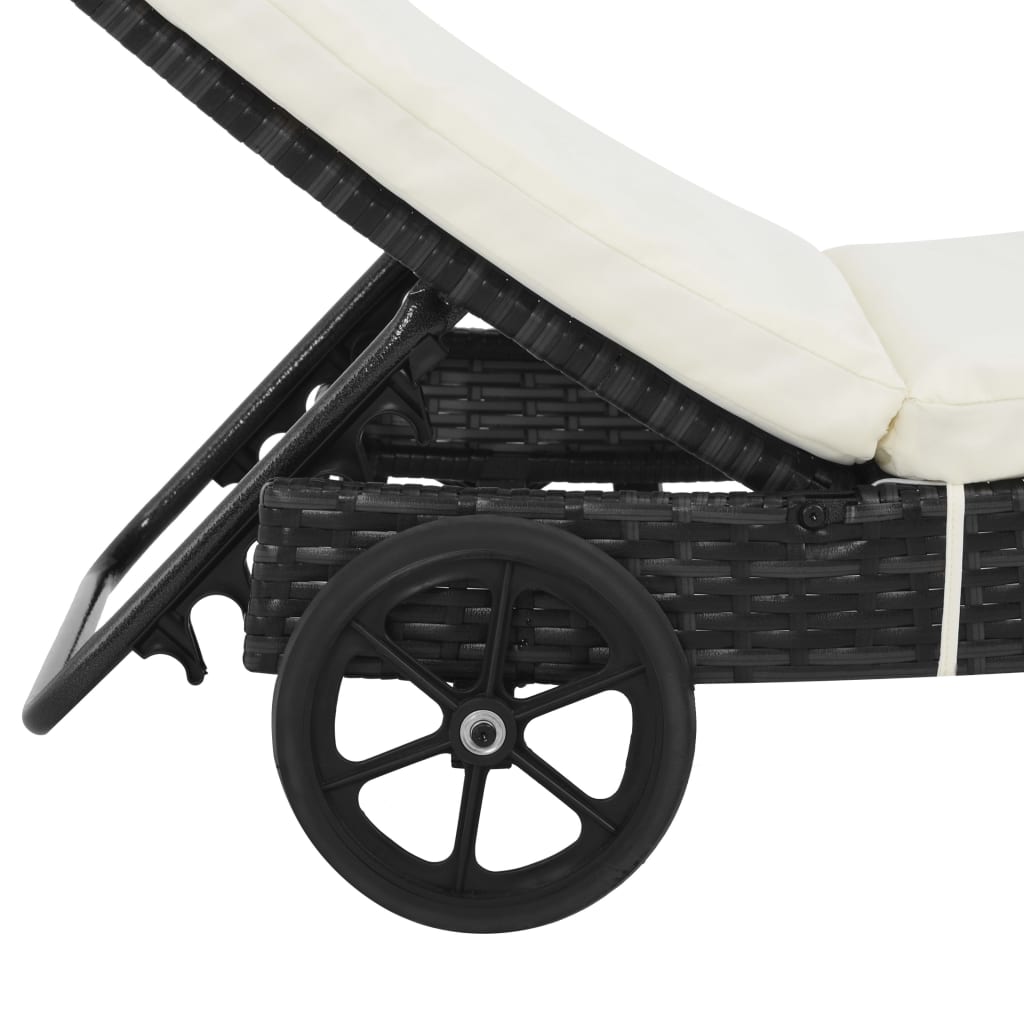 Sonnenliegen 2 Stk. mit Rollen und Auflagen Poly Rattan Schwarz – Bild 5