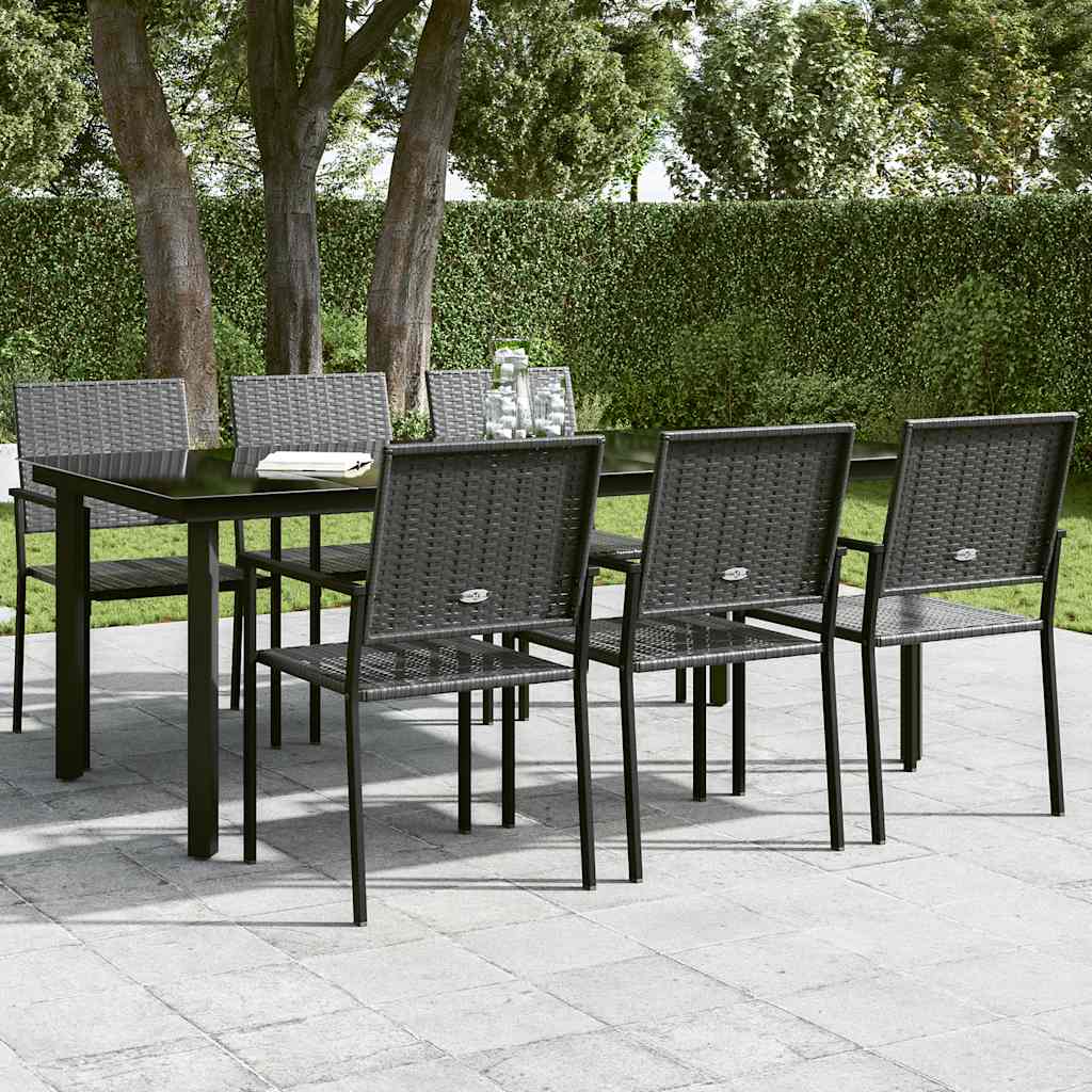 Garten-Esstisch Schwarz 200x100x74 cm Stahl und Glas – Bild 3