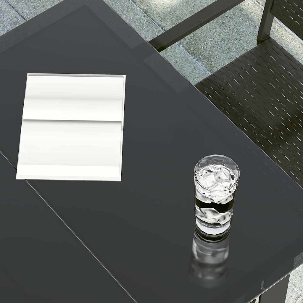 Garten-Esstisch Schwarz 200x100x74 cm Stahl und Glas – Bild 4