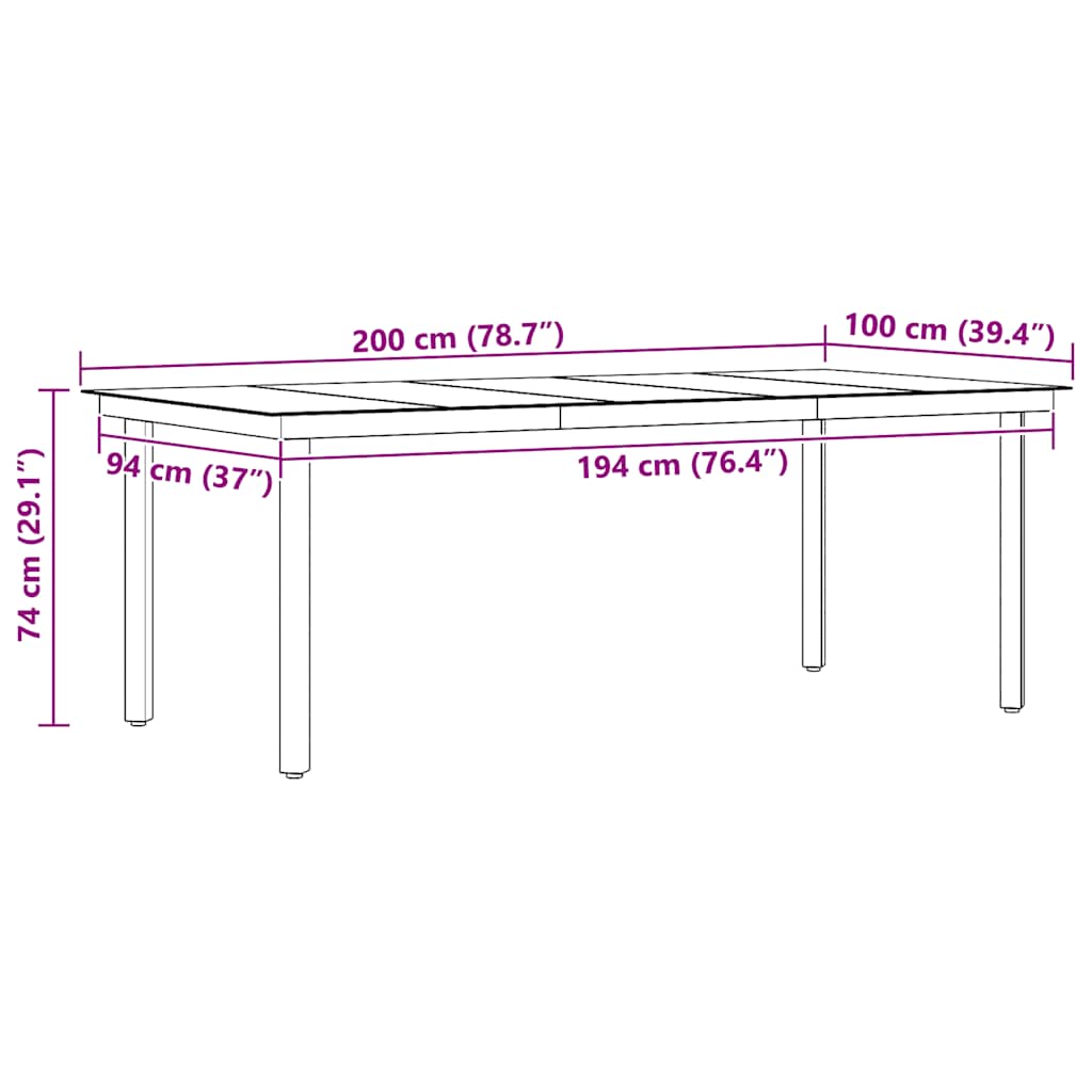 Garten-Esstisch Schwarz 200x100x74 cm Stahl und Glas – Bild 9