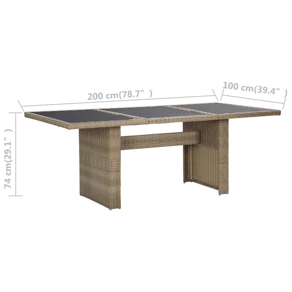 Garten-Esstisch Braun 200x100x74 cm Glas und Poly Rattan – Bild 6