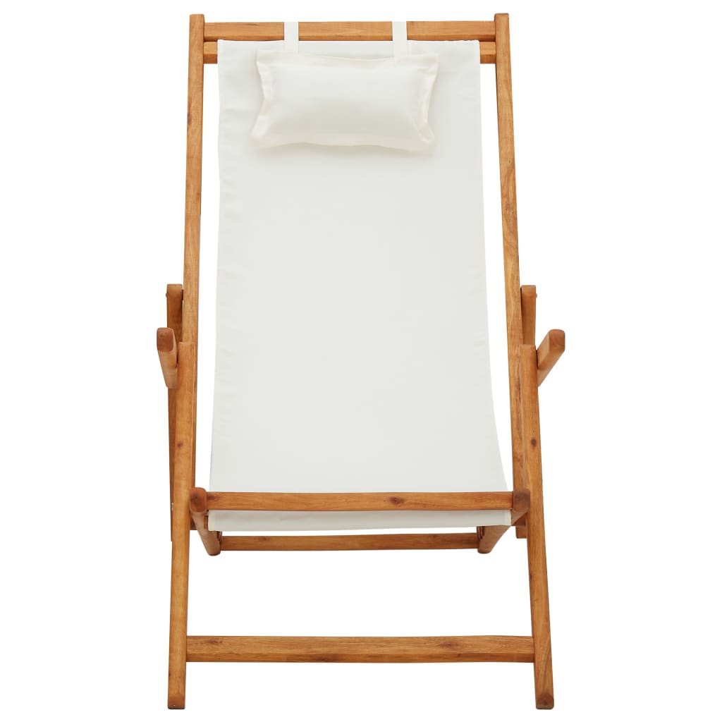 Klappbarer Strandstuhl Eukalyptus Massivholz und Stoff Creme – Bild 2