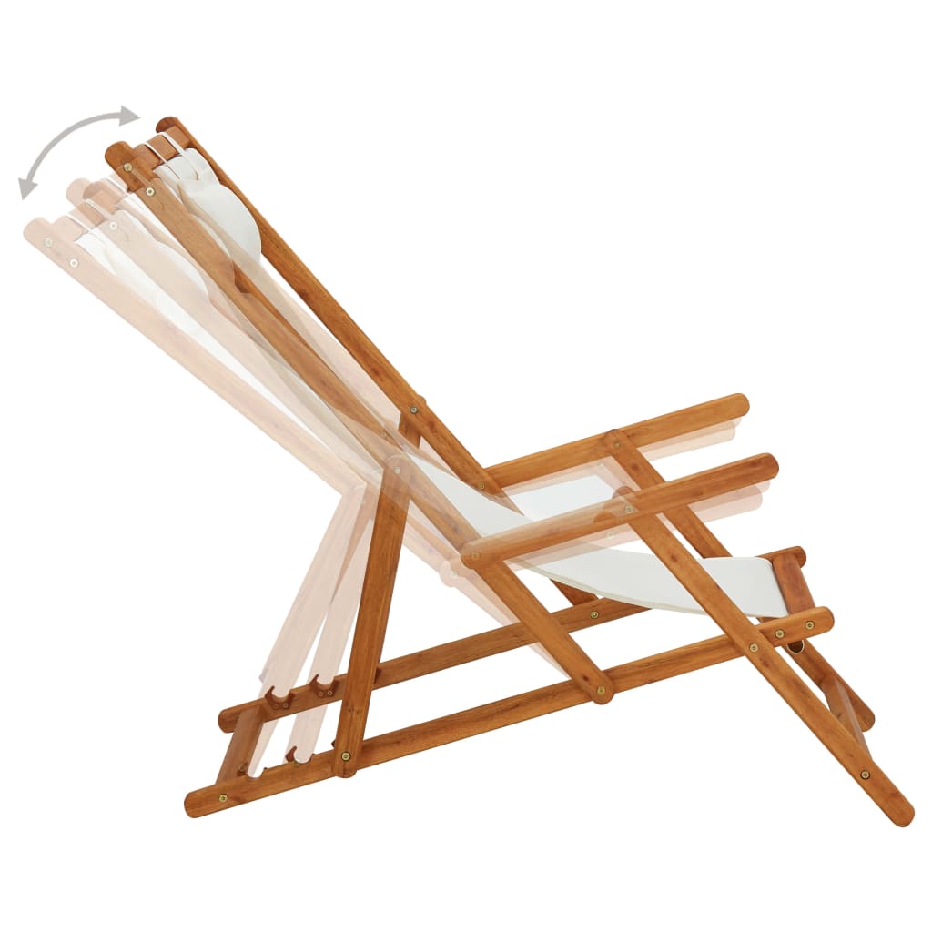 Klappbarer Strandstuhl Eukalyptus Massivholz und Stoff Creme – Bild 3
