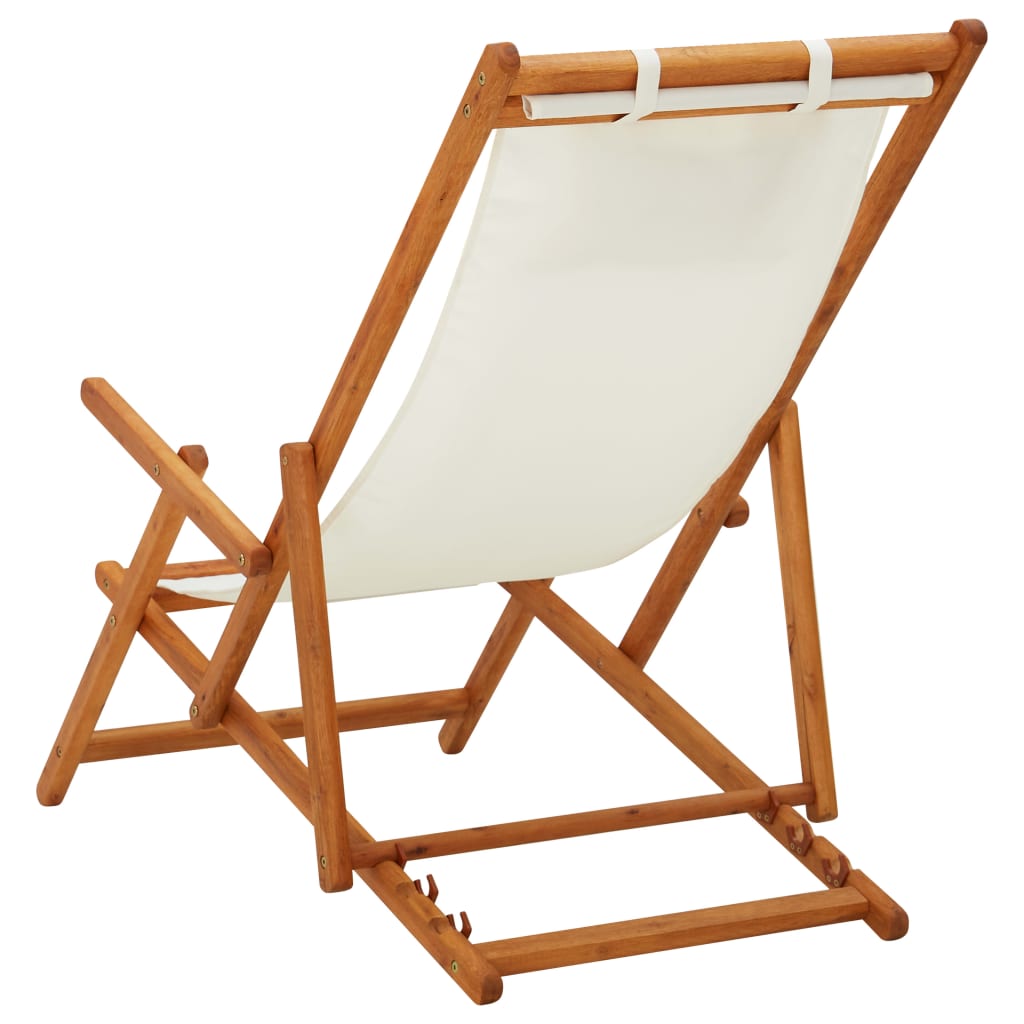 Klappbarer Strandstuhl Eukalyptus Massivholz und Stoff Creme – Bild 4