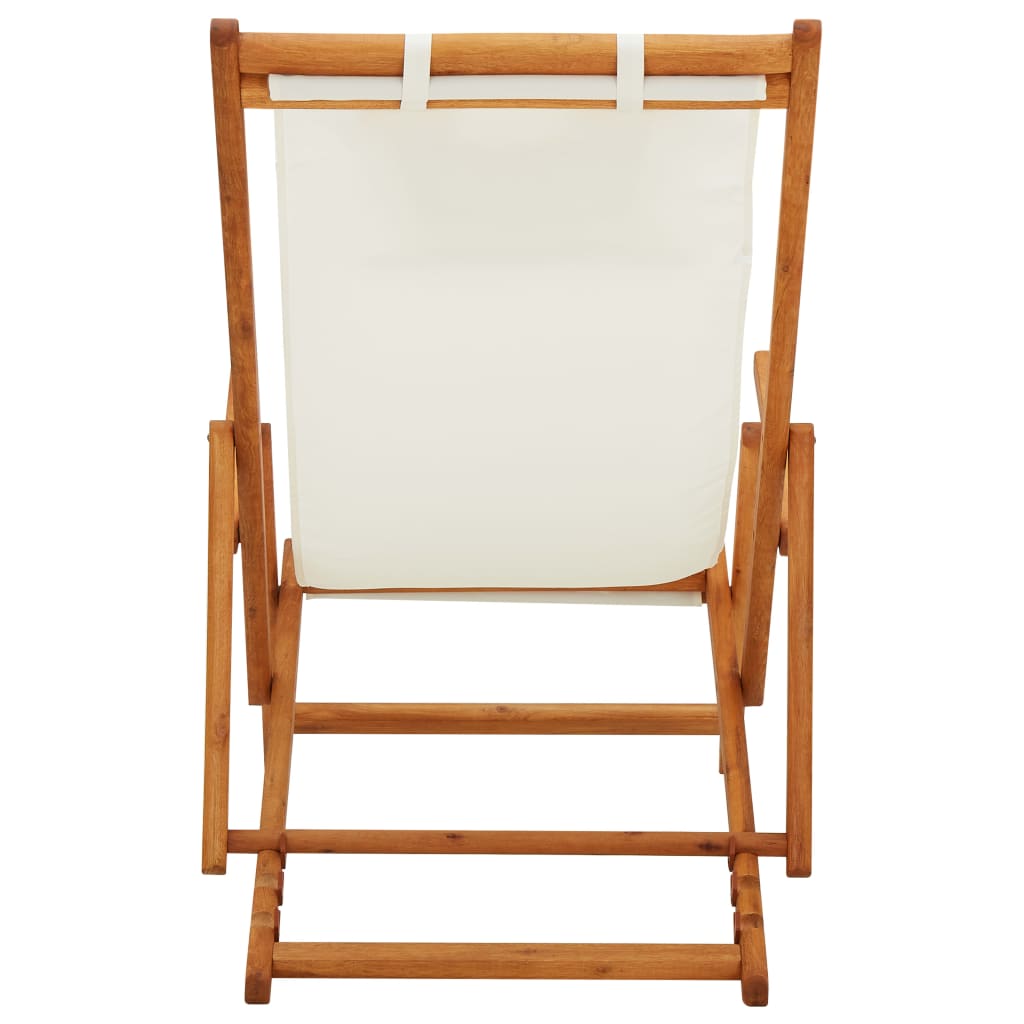 Klappbarer Strandstuhl Eukalyptus Massivholz und Stoff Creme – Bild 5