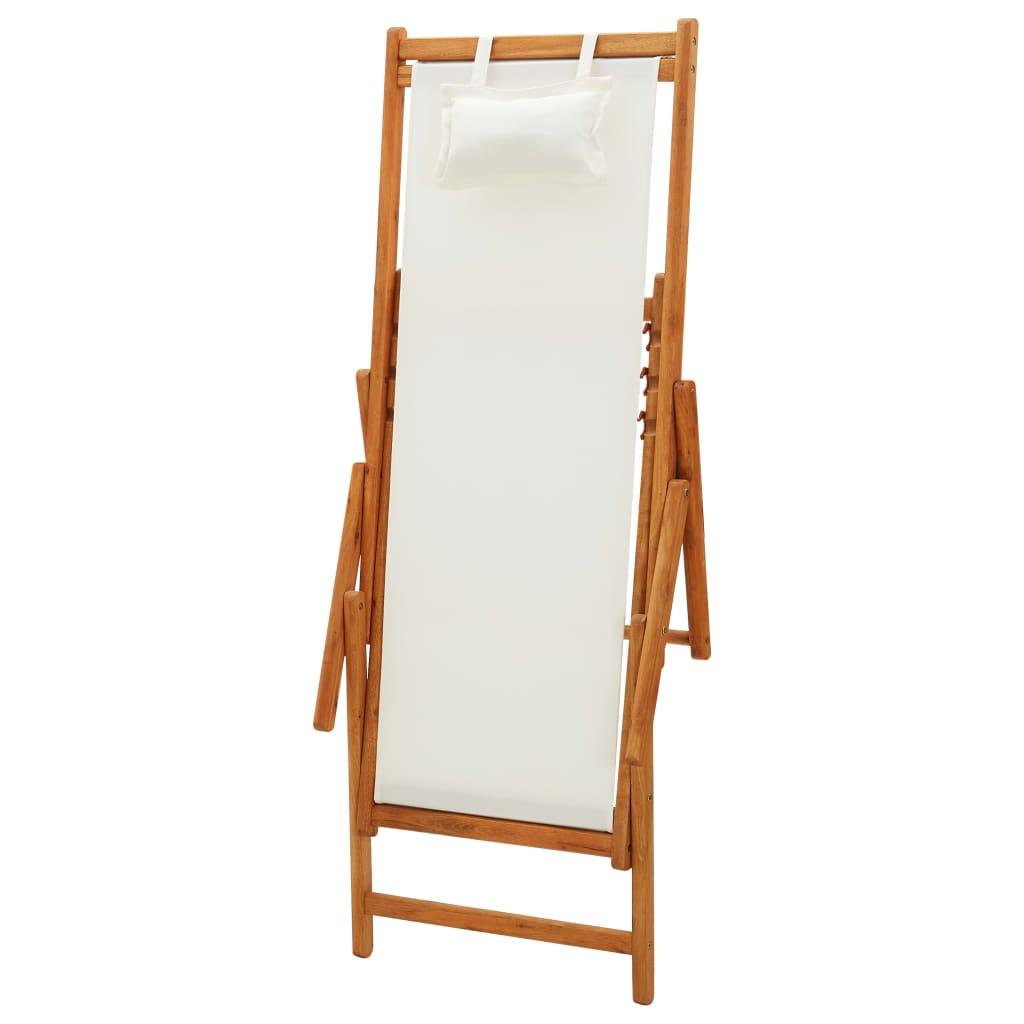 Klappbarer Strandstuhl Eukalyptus Massivholz und Stoff Creme – Bild 6