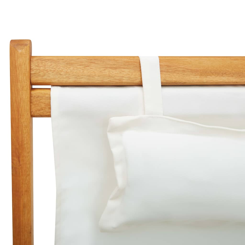 Klappbarer Strandstuhl Eukalyptus Massivholz und Stoff Creme – Bild 7