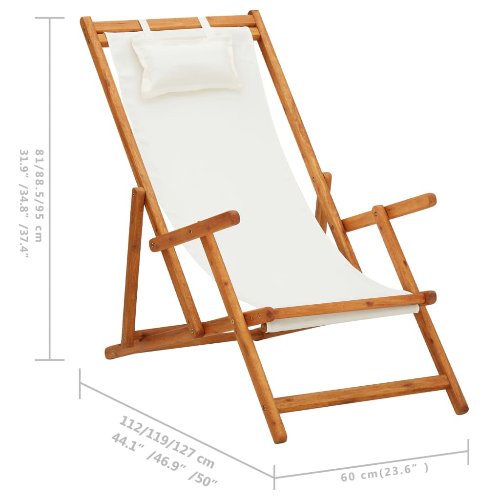 Klappbarer Strandstuhl Eukalyptus Massivholz und Stoff Creme – Bild 9