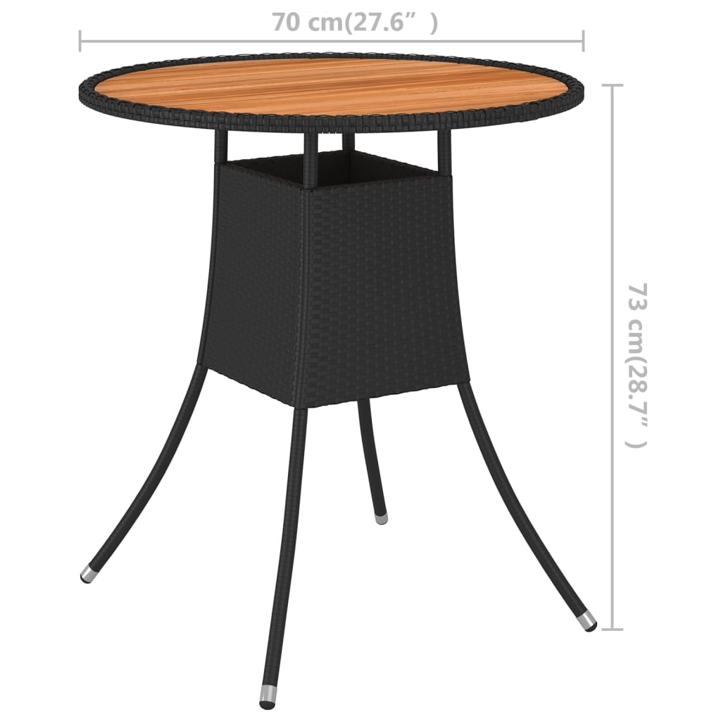 Garten-Esstisch Schwarz Ø 70 cm Poly Rattan Massivholz Akazie – Bild 5