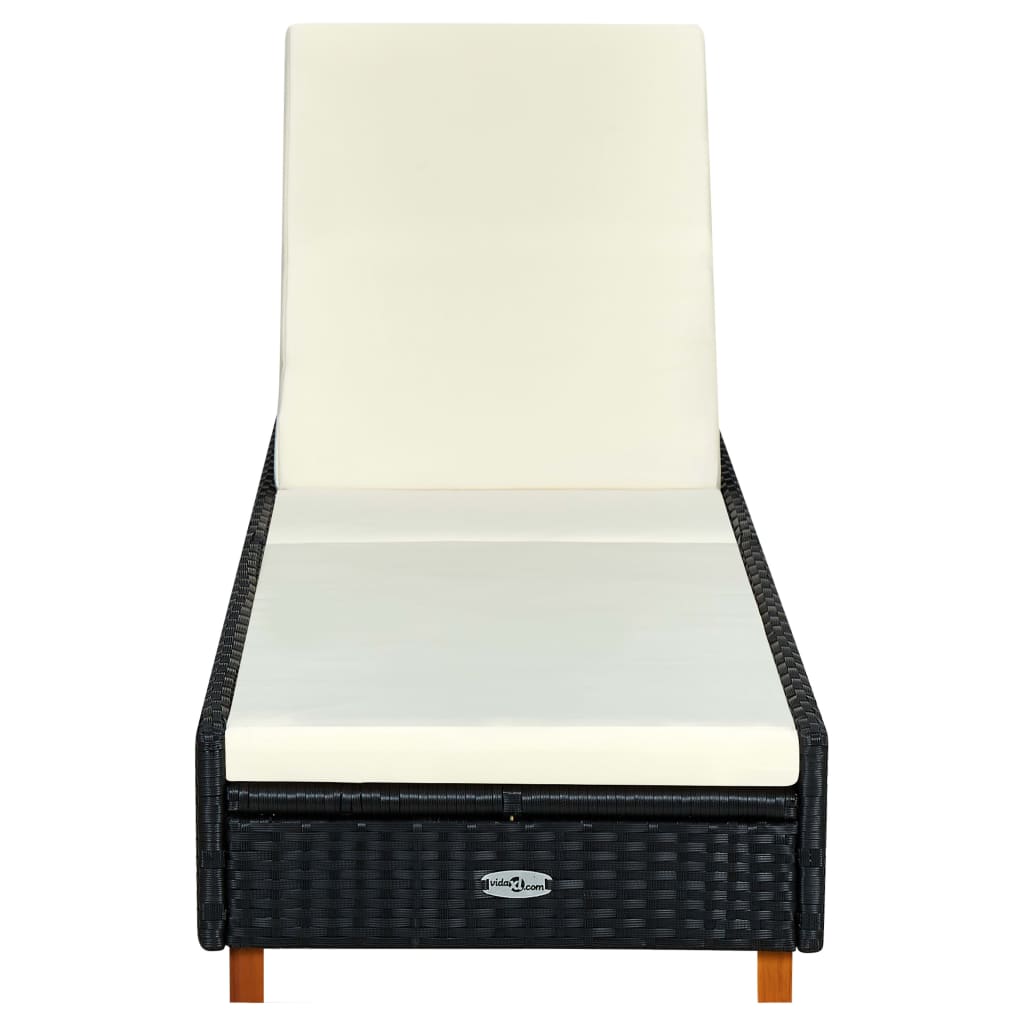 Sonnenliege mit Auflage Poly Rattan Schwarz – Bild 2