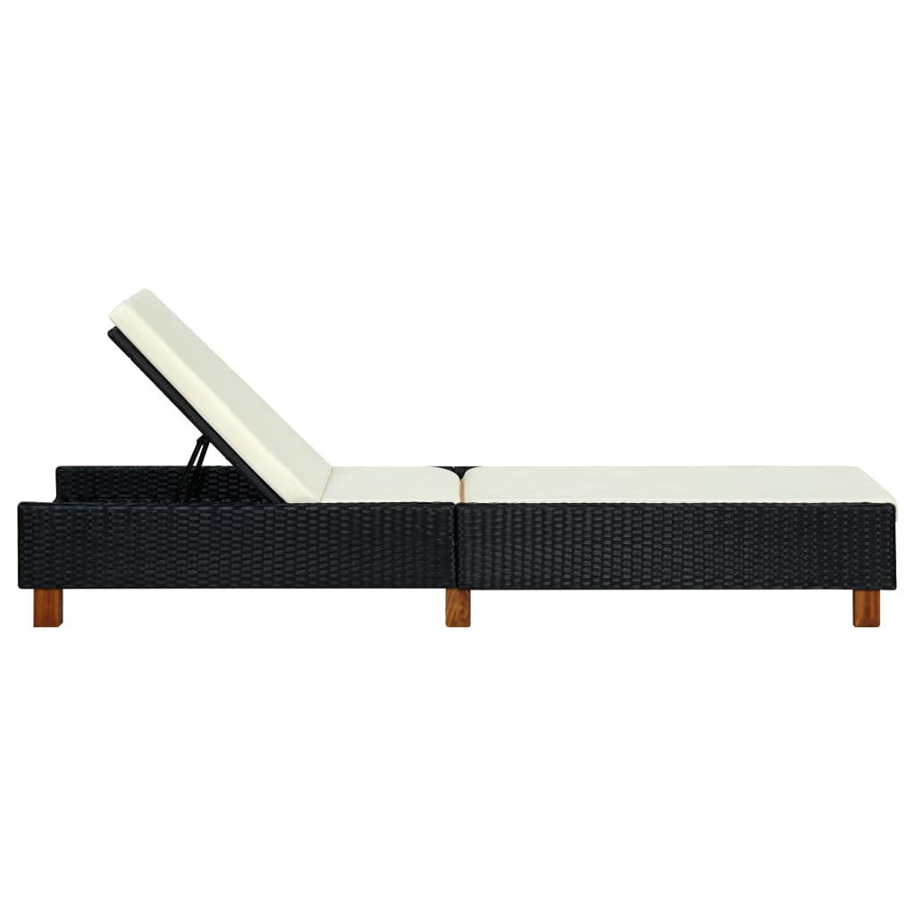 Sonnenliege mit Auflage Poly Rattan Schwarz – Bild 3