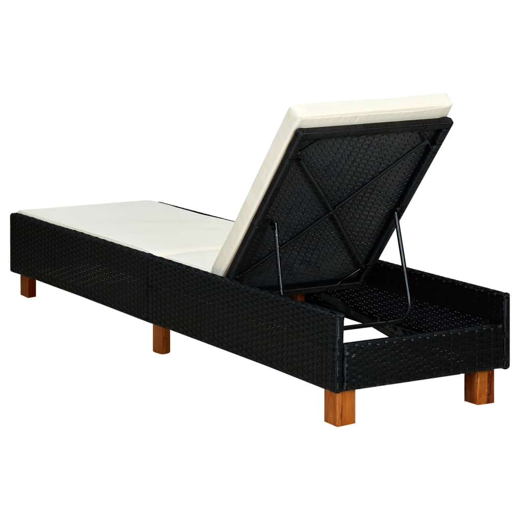 Sonnenliege mit Auflage Poly Rattan Schwarz – Bild 4