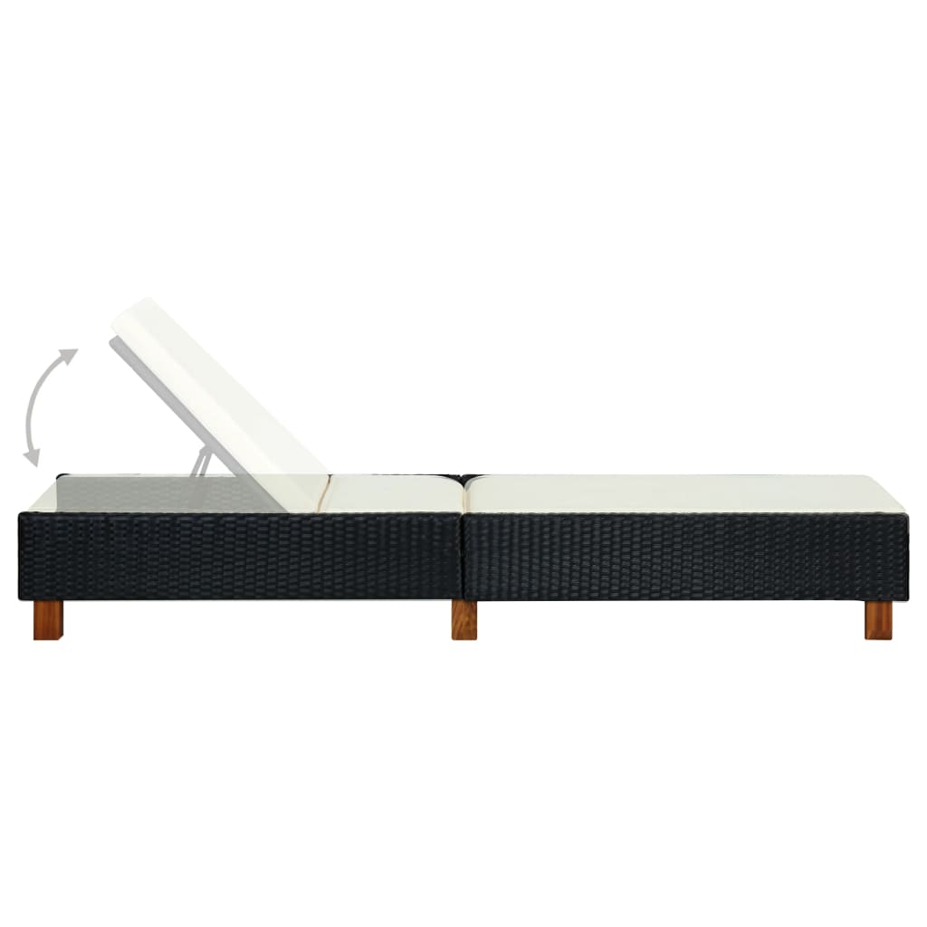 Sonnenliege mit Auflage Poly Rattan Schwarz – Bild 5