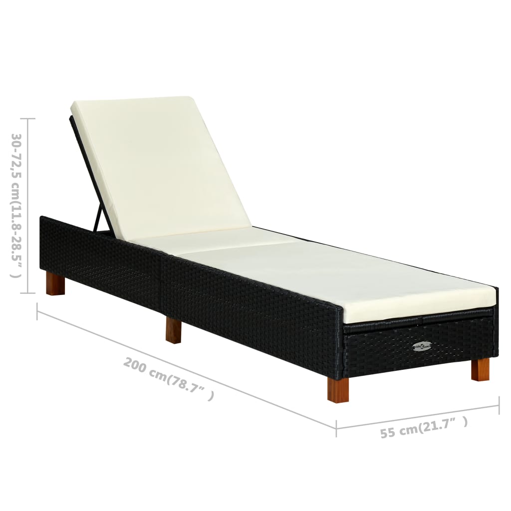 Sonnenliege mit Auflage Poly Rattan Schwarz – Bild 7