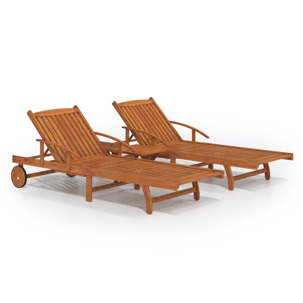 Sonnenliegen 2 Stk. mit Tisch Massivholz Akazie – Bild 2