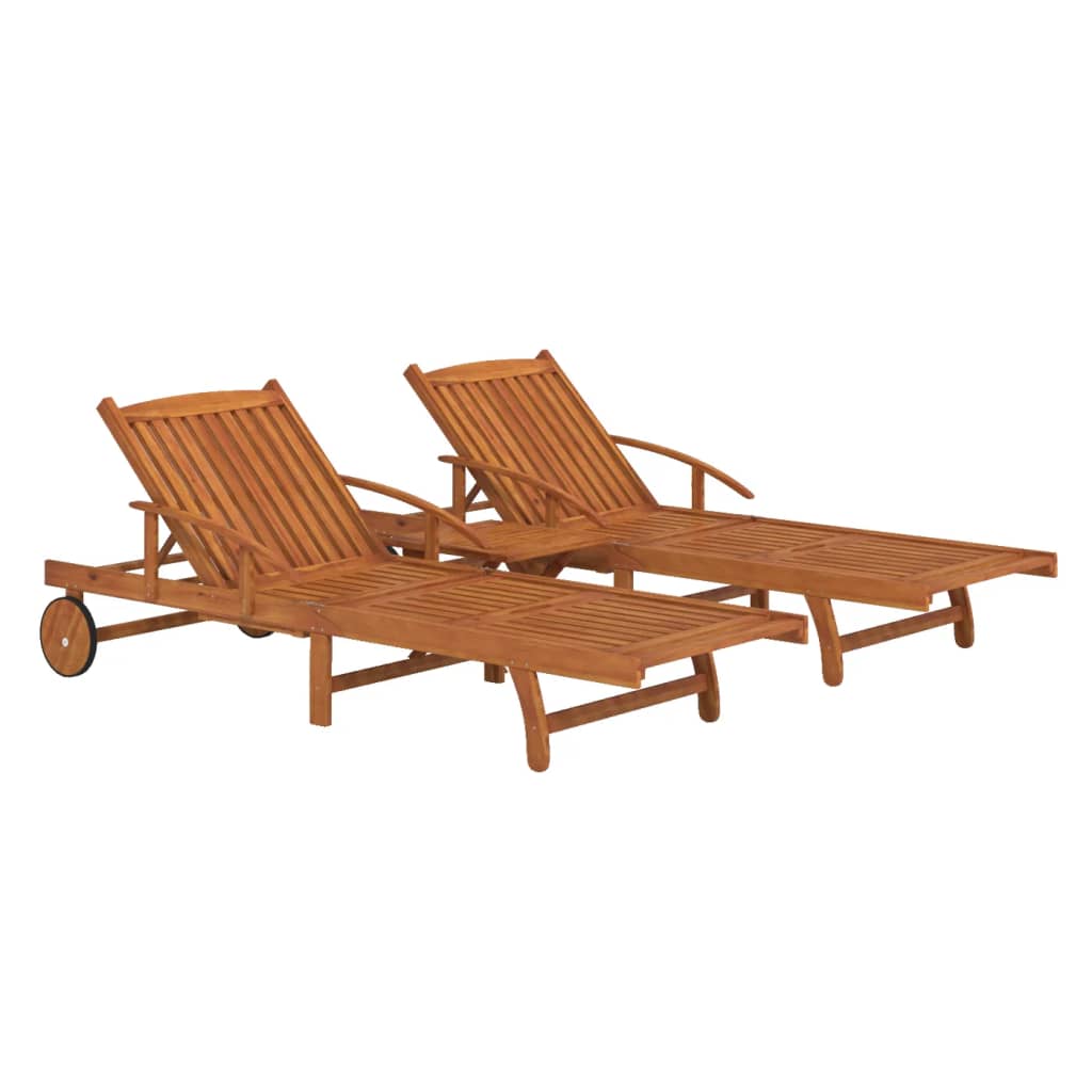 Sonnenliegen 2 Stk. mit Tisch Massivholz Akazie – Bild 3