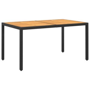 Gartentisch 150x90x75 cm Akazienholz und Poly Rattan Schwarz