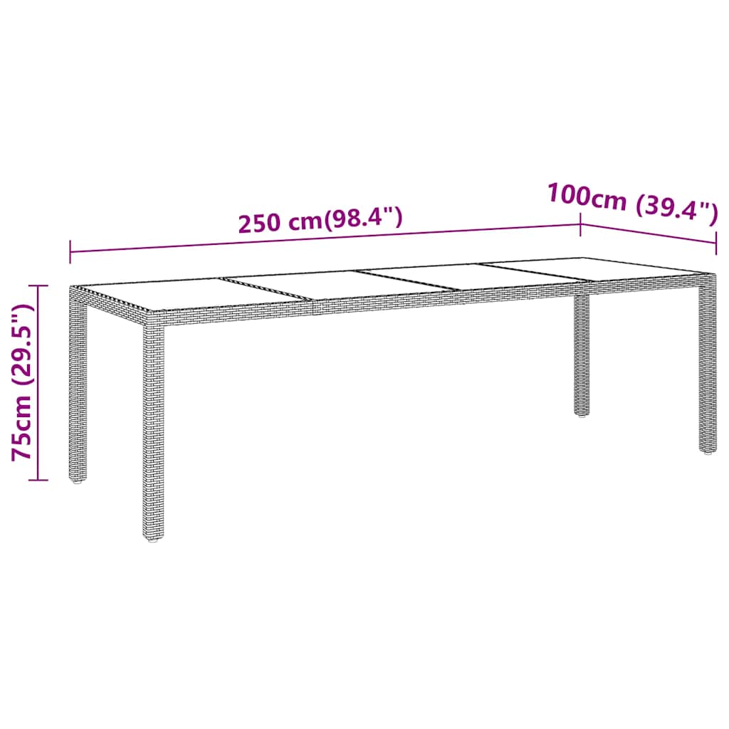 Gartentisch 250x100x75 cm Hartglas und Poly Rattan Schwarz – Bild 5