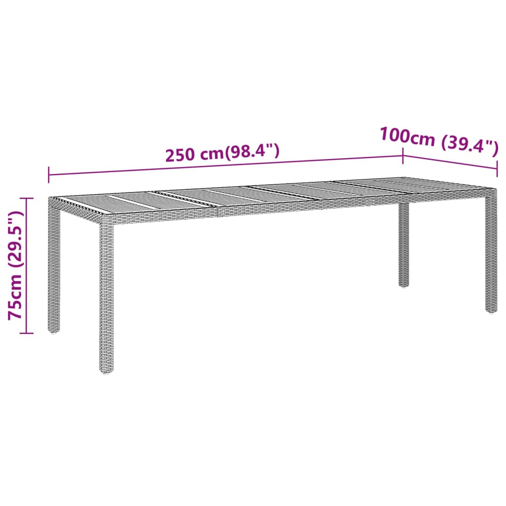 Gartentisch 250x100x75 cm Akazienholz und Poly Rattan Schwarz – Bild 5