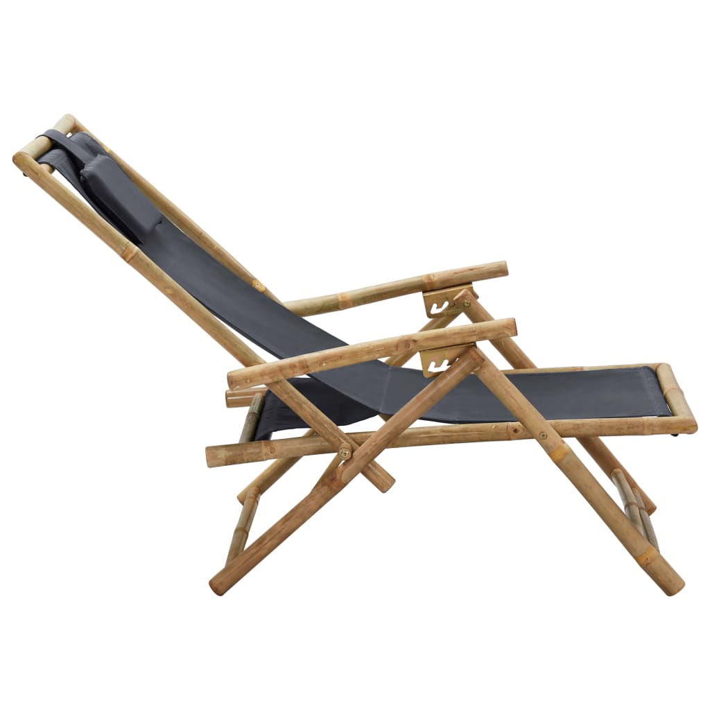 Relaxstuhl Verstellbar Dunkelgrau Bambus und Stoff – Bild 4