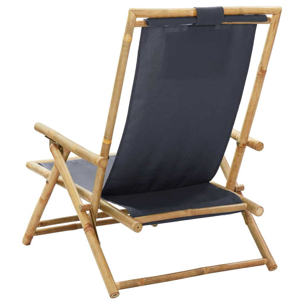 Relaxstuhl Verstellbar Dunkelgrau Bambus und Stoff – Bild 5