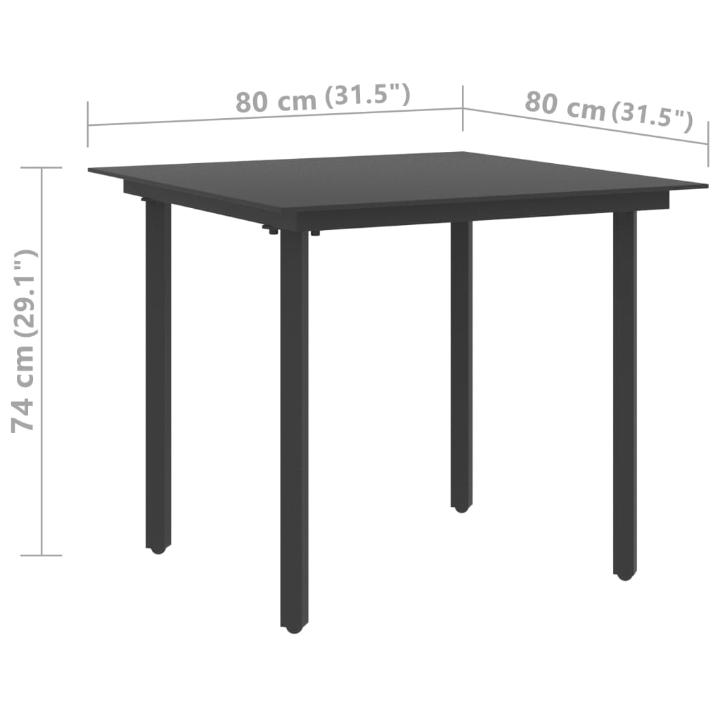 Garten-Esstisch Schwarz 80x80x74 cm Stahl und Glas – Bild 4