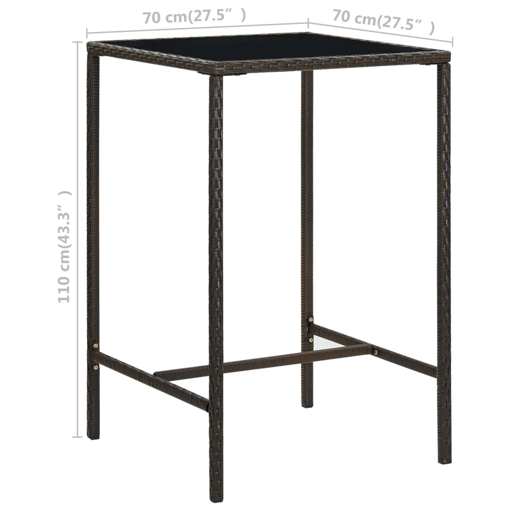 Garten-Bartisch Braun 70x70x110 cm Poly Rattan und Glas – Bild 6