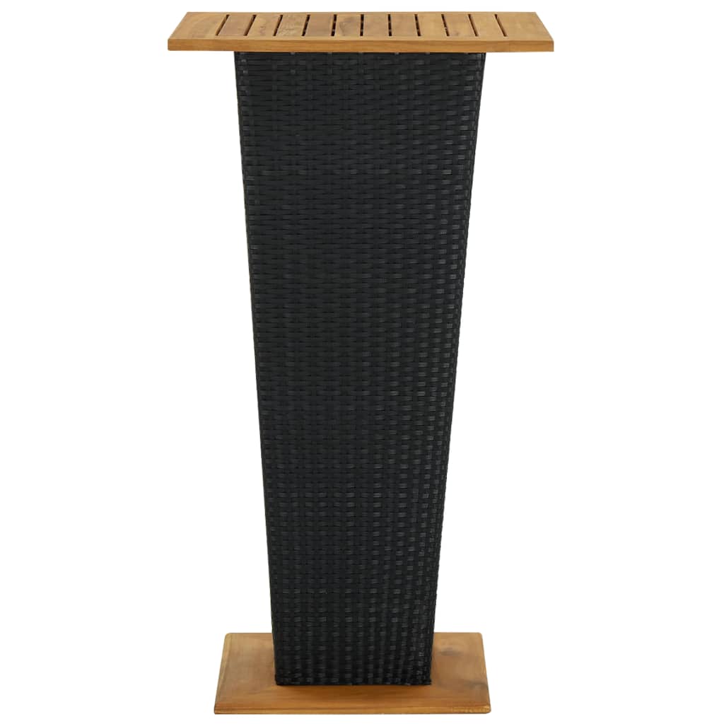 Bartisch Schwarz 60x60x110 cm Poly Rattan und Massivholz Akazie – Bild 2
