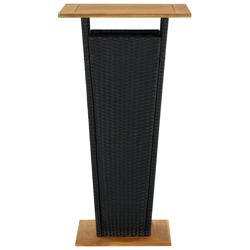 Bartisch Schwarz 60x60x110 cm Poly Rattan und Massivholz Akazie – Bild 3