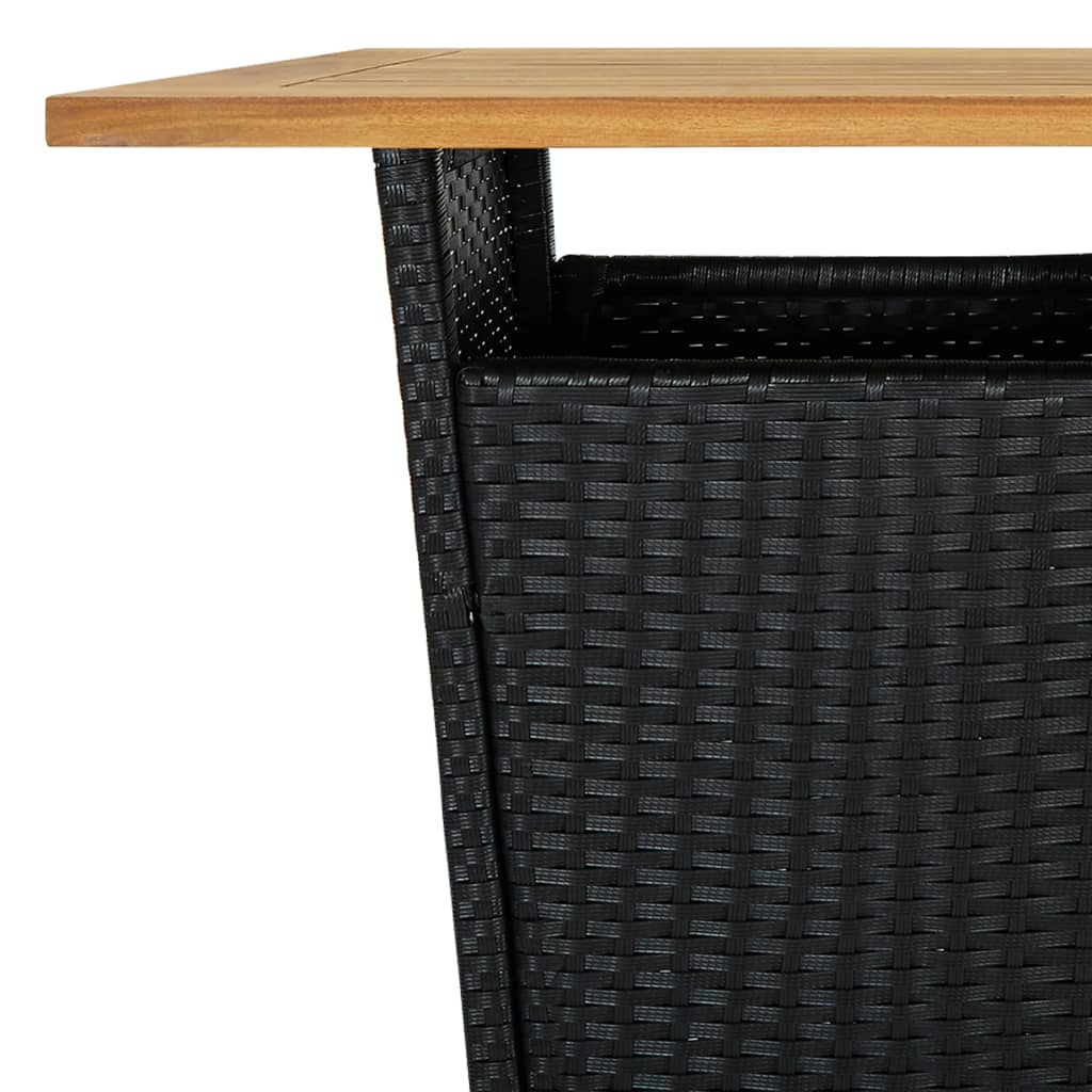 Bartisch Schwarz 60x60x110 cm Poly Rattan und Massivholz Akazie – Bild 5