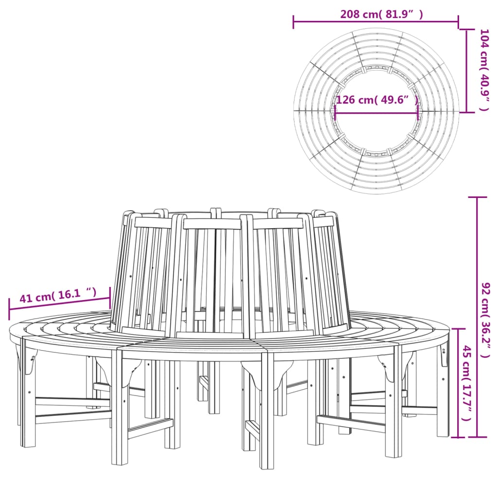 Baumbank Rund Ø208 cm Massivholz Eukalyptus – Bild 6