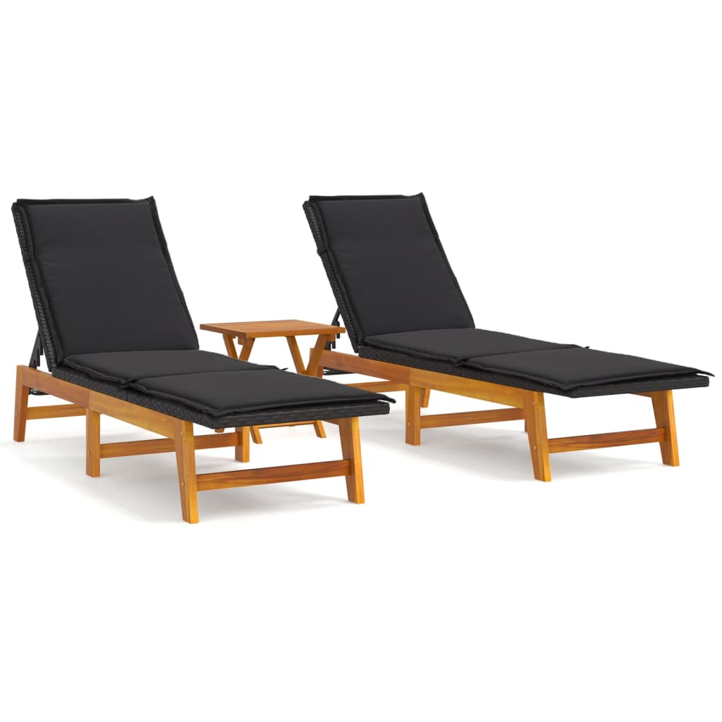 3-tlg. Garten-Lounge-Set Poly Rattan & Massivholz Akazie – Bild 2