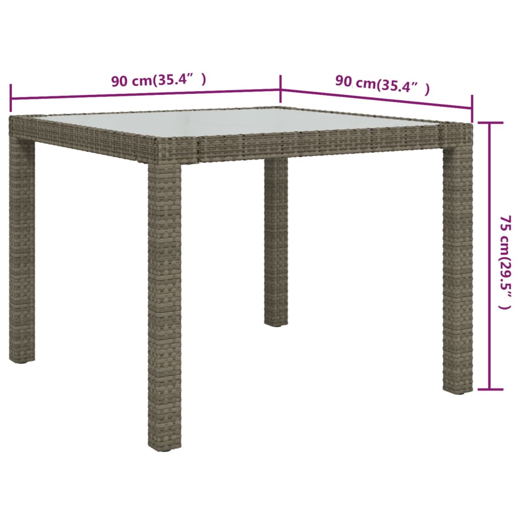 Gartentisch 90x90x75 cm Gehärtetes Glas Poly Rattan Grau – Bild 5