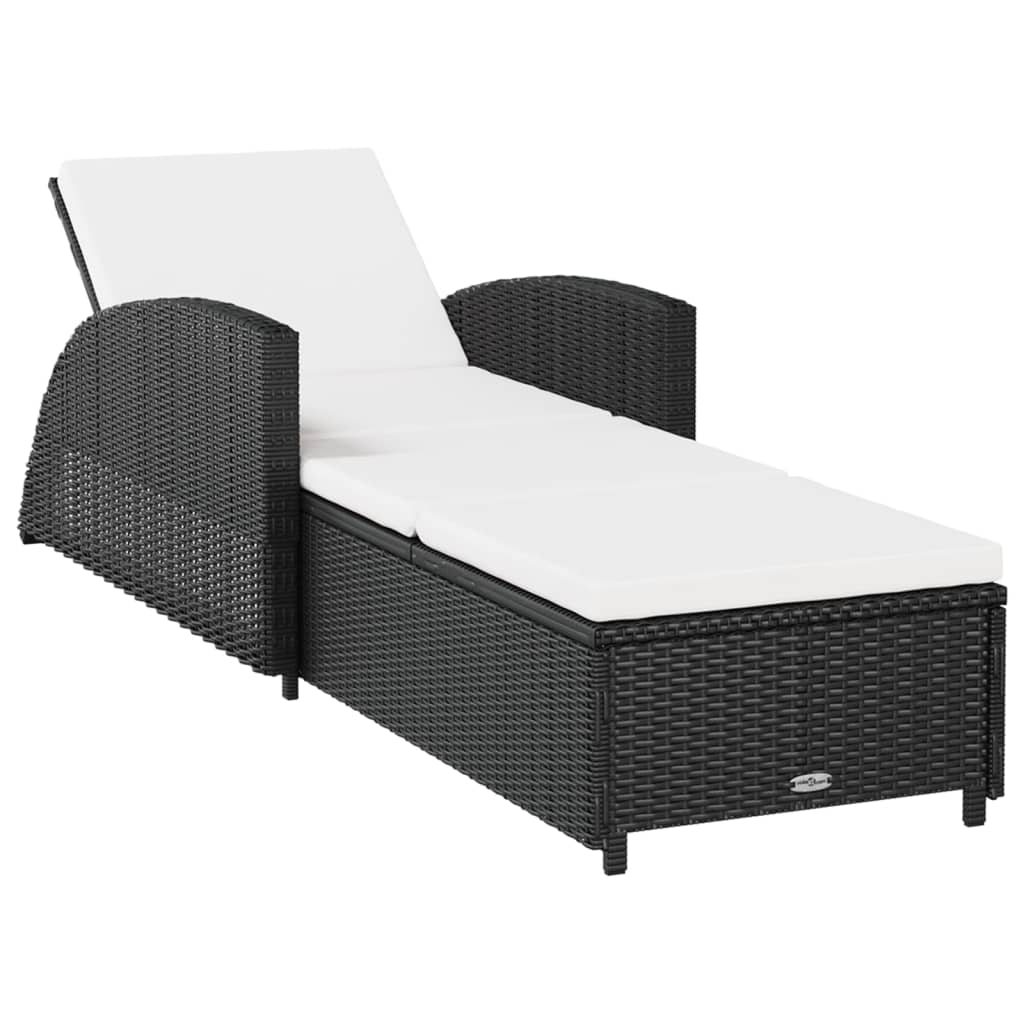 Sonnenliege mit Cremeweißer Auflage Poly Rattan Schwarz – Bild 2