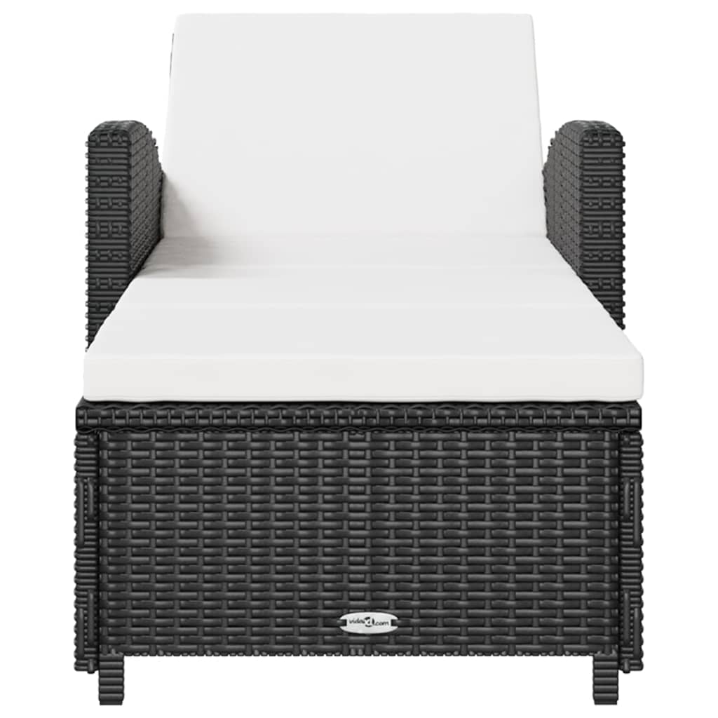Sonnenliege mit Cremeweißer Auflage Poly Rattan Schwarz – Bild 3