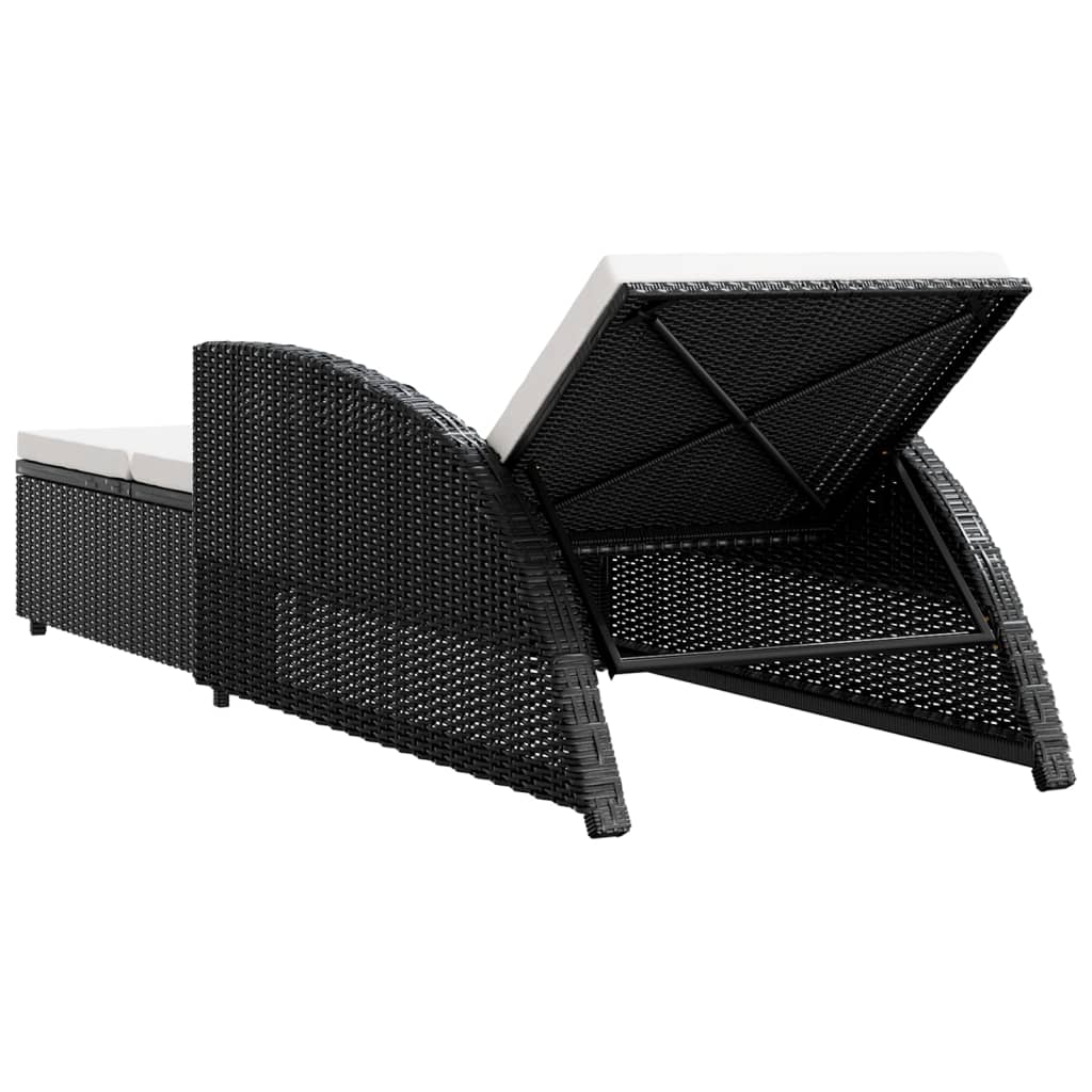 Sonnenliege mit Cremeweißer Auflage Poly Rattan Schwarz – Bild 4