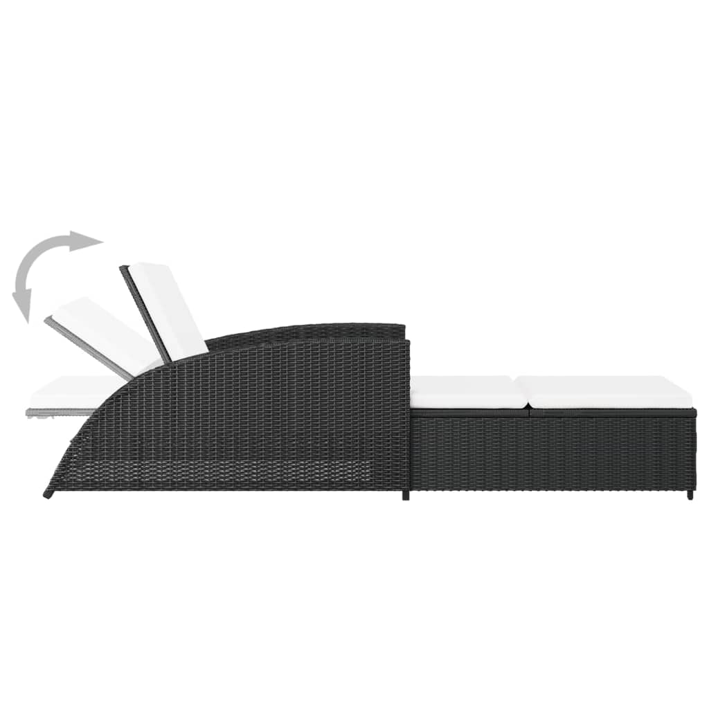 Sonnenliege mit Cremeweißer Auflage Poly Rattan Schwarz – Bild 5
