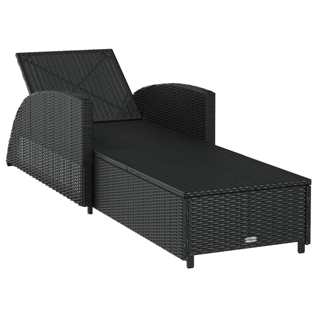 Sonnenliege mit Cremeweißer Auflage Poly Rattan Schwarz – Bild 6
