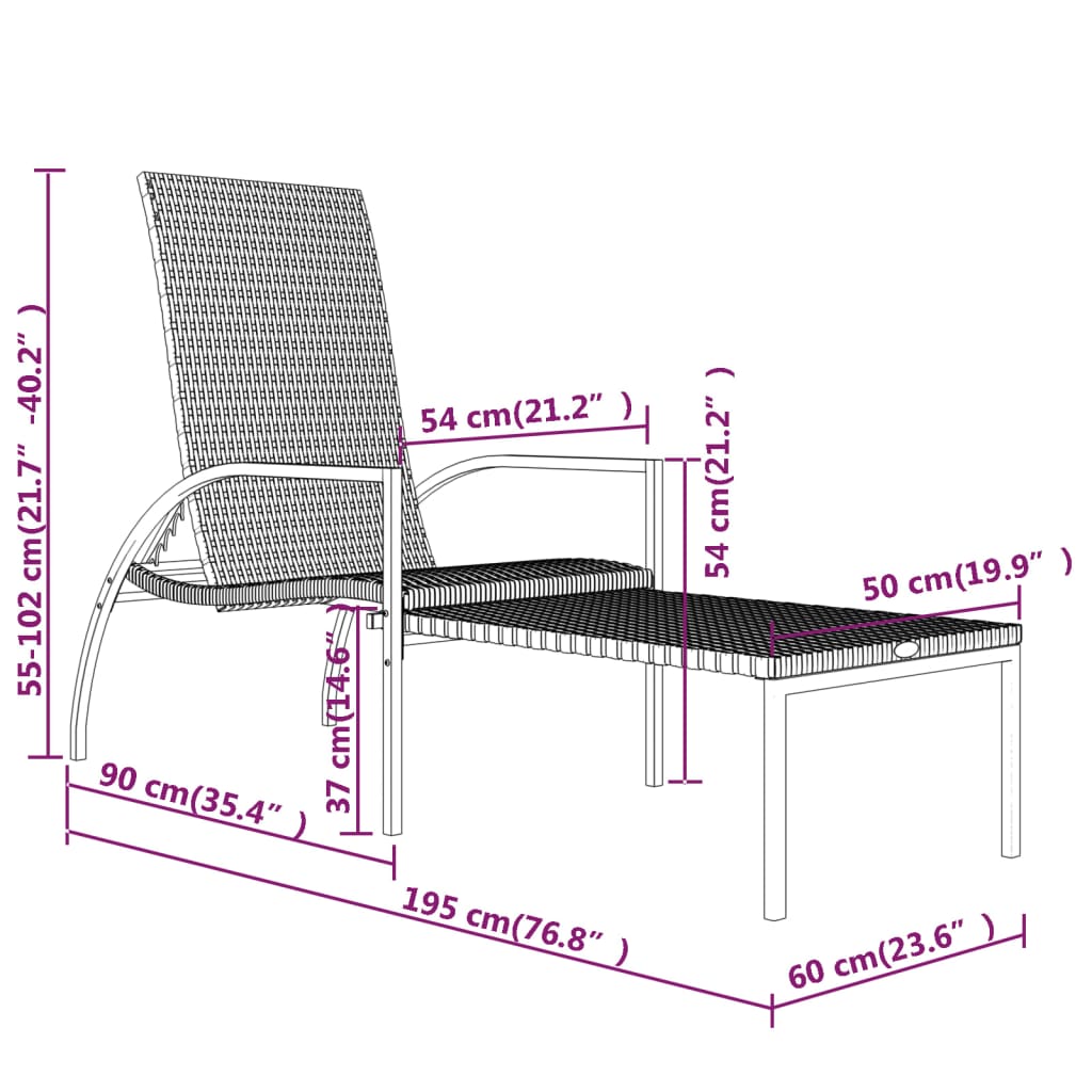 Sonnenliege mit Fußhocker PE-Rattan Braun – Bild 9