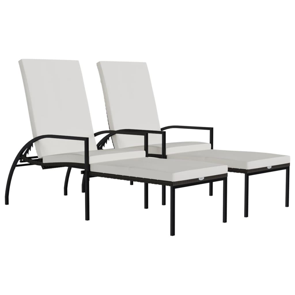 Sonnenliegen 2 Stk. mit Fußhocker PE-Rattan Braun – Bild 2